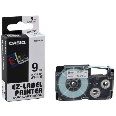 Casio taśma do drukarek etykiet do KL60 9 mm x 8m | czarny/biały | nielaminowany